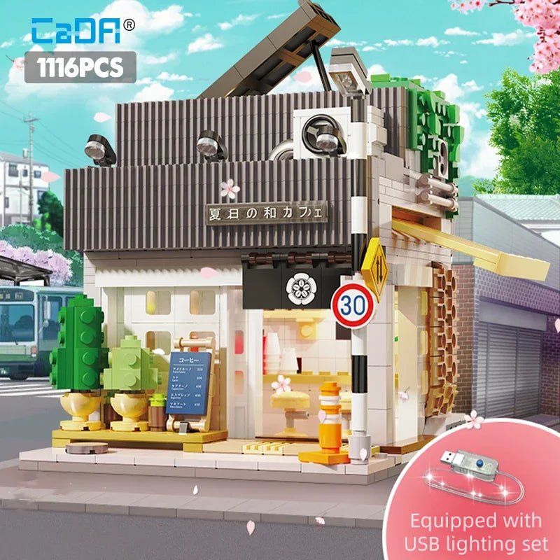 1116Pcs Cada LED City Japanese Style Summer Restaurant Coffee House Building Blocks Friends Light Shop Bricks Toys Children Gift - CADA BRICKS®