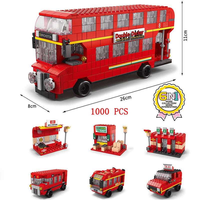 Bus City UK London Building Blocks School Vehicle Friends Wedding Car Traffic Bricks Double Station Girls Gifts Technique Toys - CADA BRICKS®