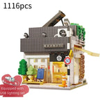 Japanese Street View Building Blocks Tea House Bun House Cafe Store Architecture Model Bricks Kids DIY Toys Holiday Gifts