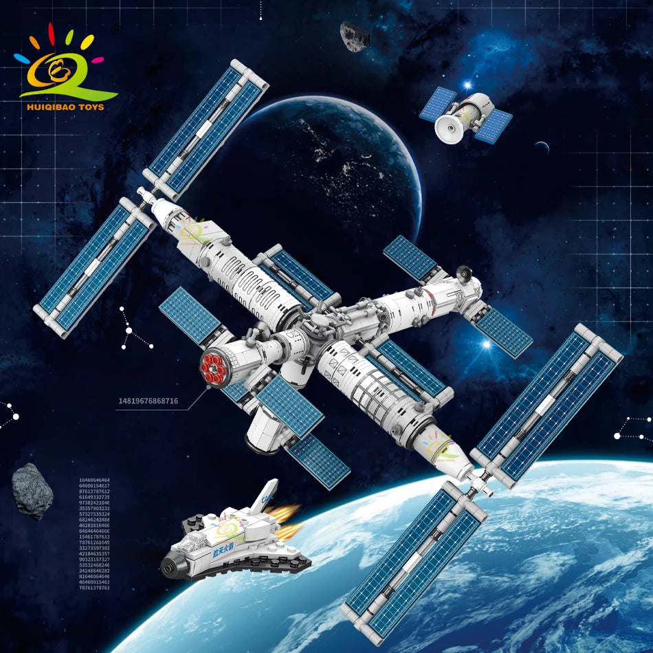 HUIQIBAO Space Station Building Blocks With Astronaut Figure City Aerospace Model Bricks Children Toys for Kids