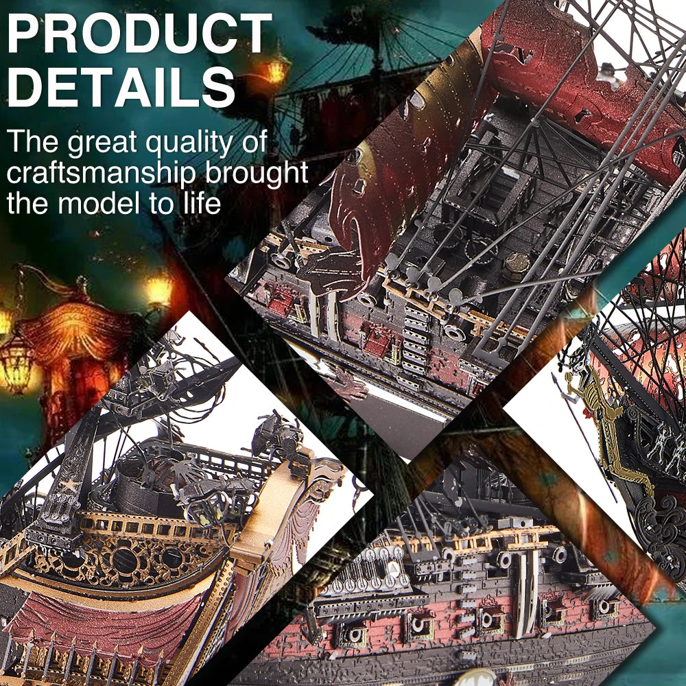Piececool 3D Puzzles The Queen Anne's Revenge Pirate Ship Metal Model Building Blocks 3D Boat Jigsaw for Adult Birthday Gift
