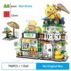 Mini City Japanese Street View Modular Villa Retro Lemon Tea Shop Store Friends House MOC Architectur Building Block Set for Kid
