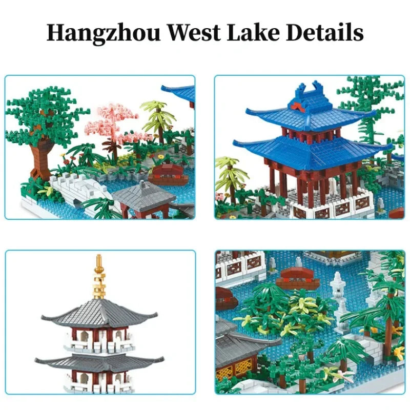 5186PCS Chinese Architecture Micro Building "Hangzhou West Lake "DIY Diamond Bricks with Ligh Toy for Kids Adult Gift