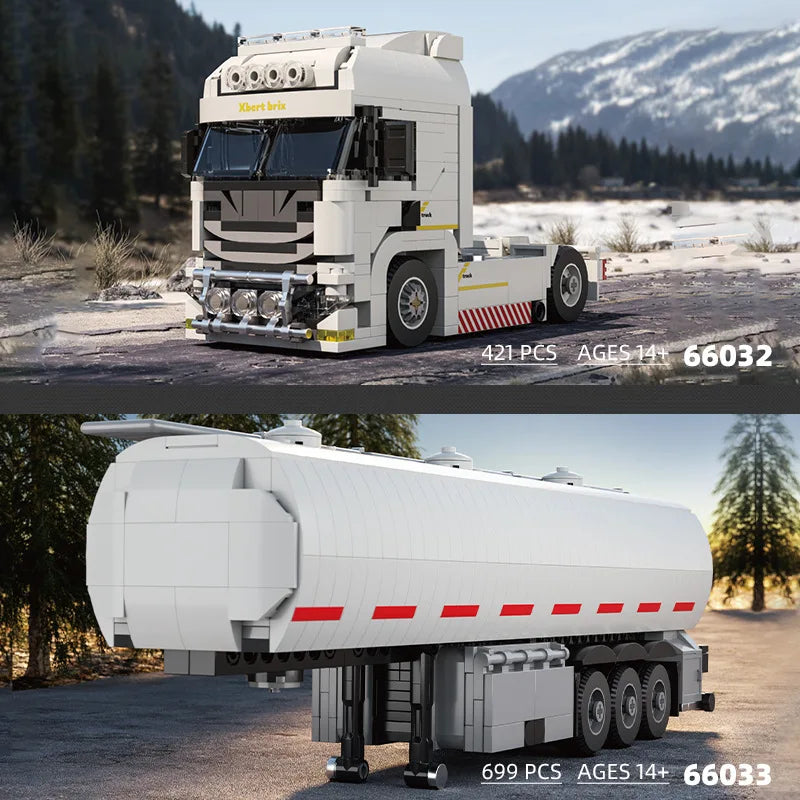 421PCS European Truck Head Building Blocks Connectable Container Trailer Model Bricks Educational DIY Toys For Children's Gifts
