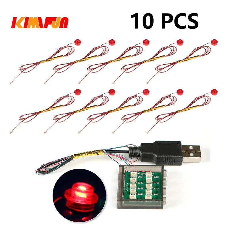 10PCS 0.8mm Pin RGB LED Building Blocks USB Lamp DIY Street Light City Electric Decorate 1X1 Brick Toy Compatible All Brands - CADA BRICKS®