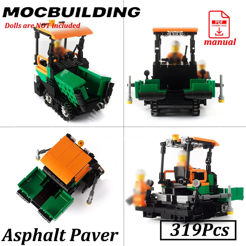 City Road Maintenance Tipper Truck Paver Compactor Heavy Crane MOC Building Block Brick Construction Toy