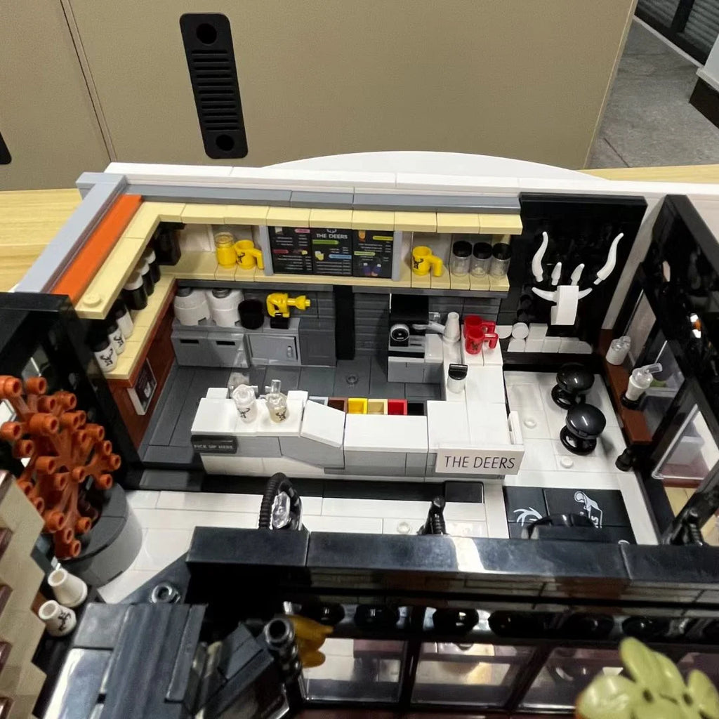 MOC-123898 Modern The Deers Milk Tea Shop Modular Architecture Model City Street View Building Block Toys for Children Boy Gifts