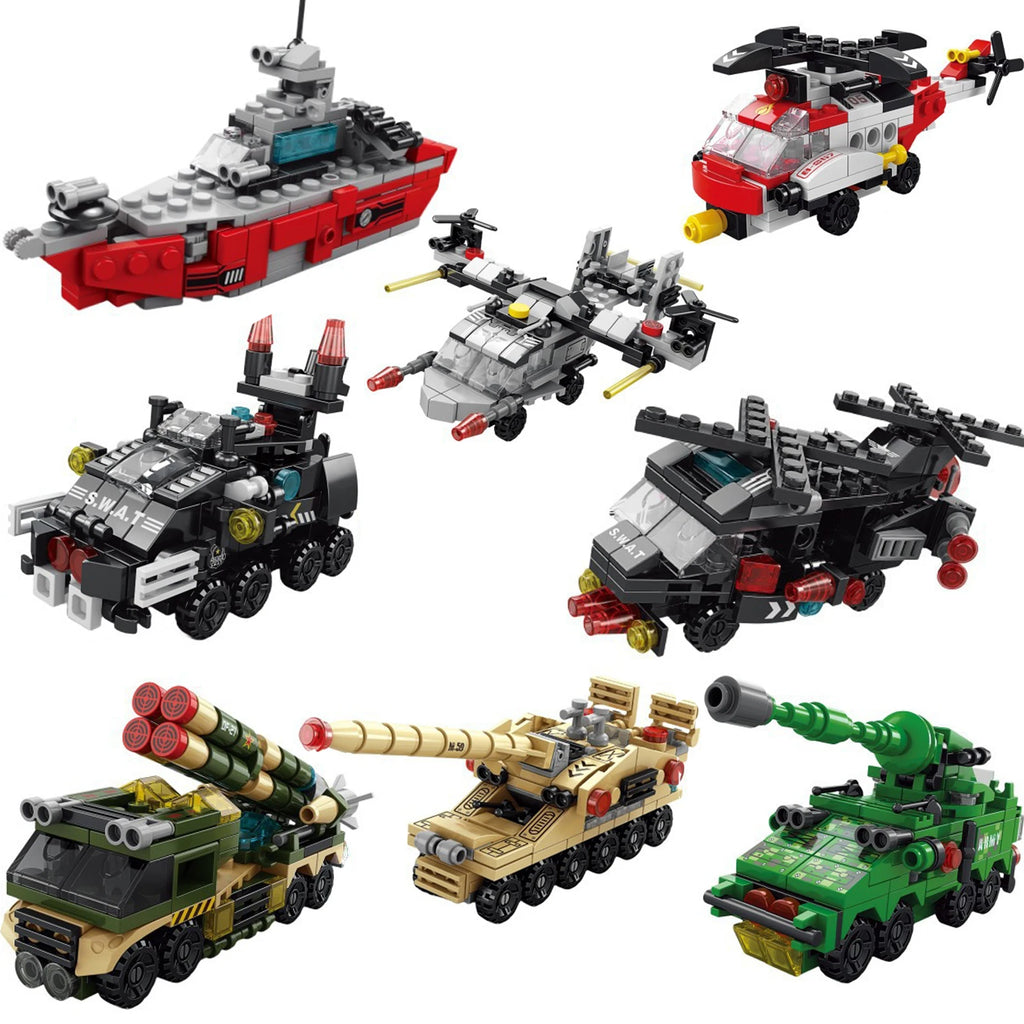 6IN1 Engineering Car Helicopter  Truck Tank City Building Blocks Police Bricks Fire Fighting Brick Set Toys for Children