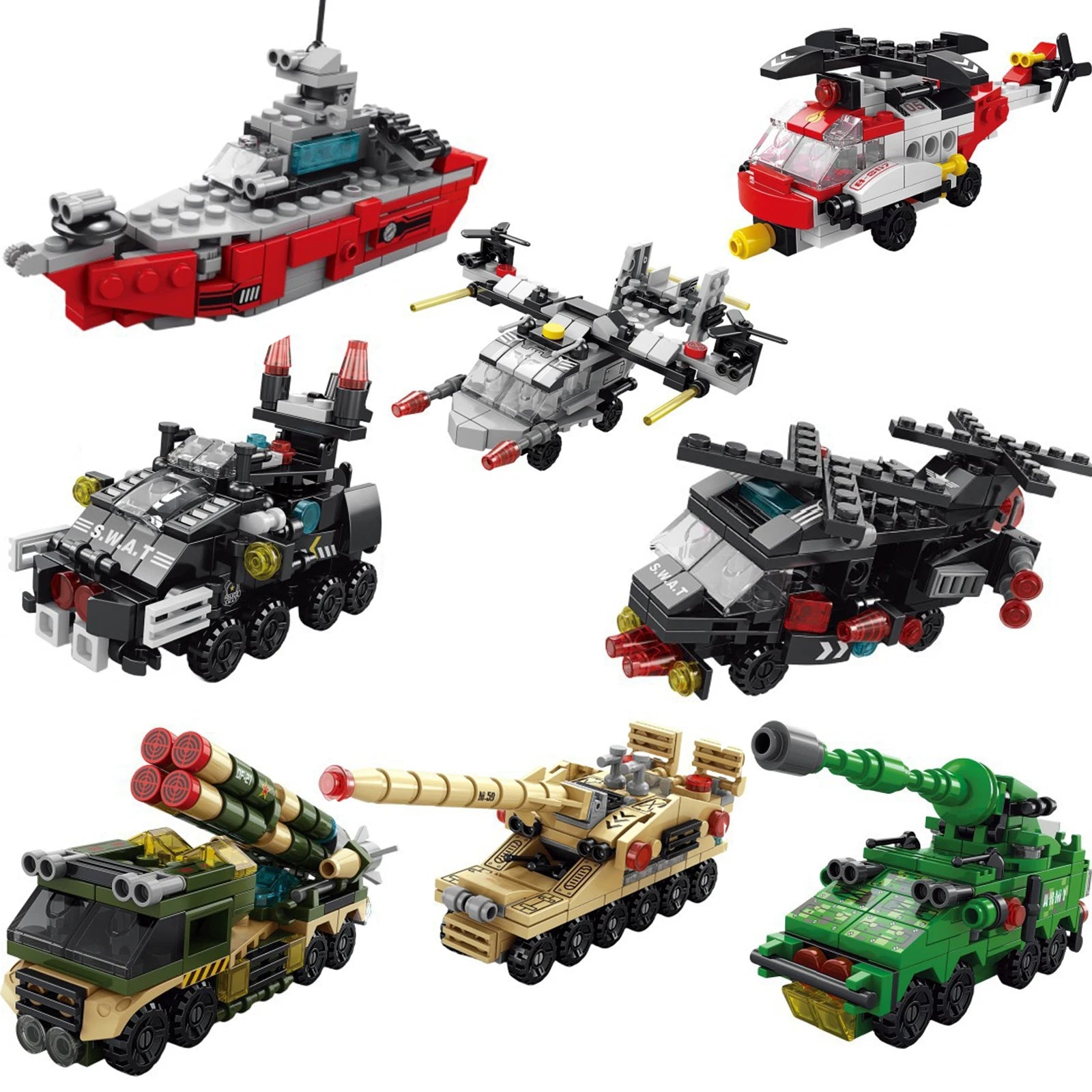 6IN1 Engineering Car Helicopter  Truck Tank City Building Blocks Police Bricks Fire Fighting Brick Set Toys for Children