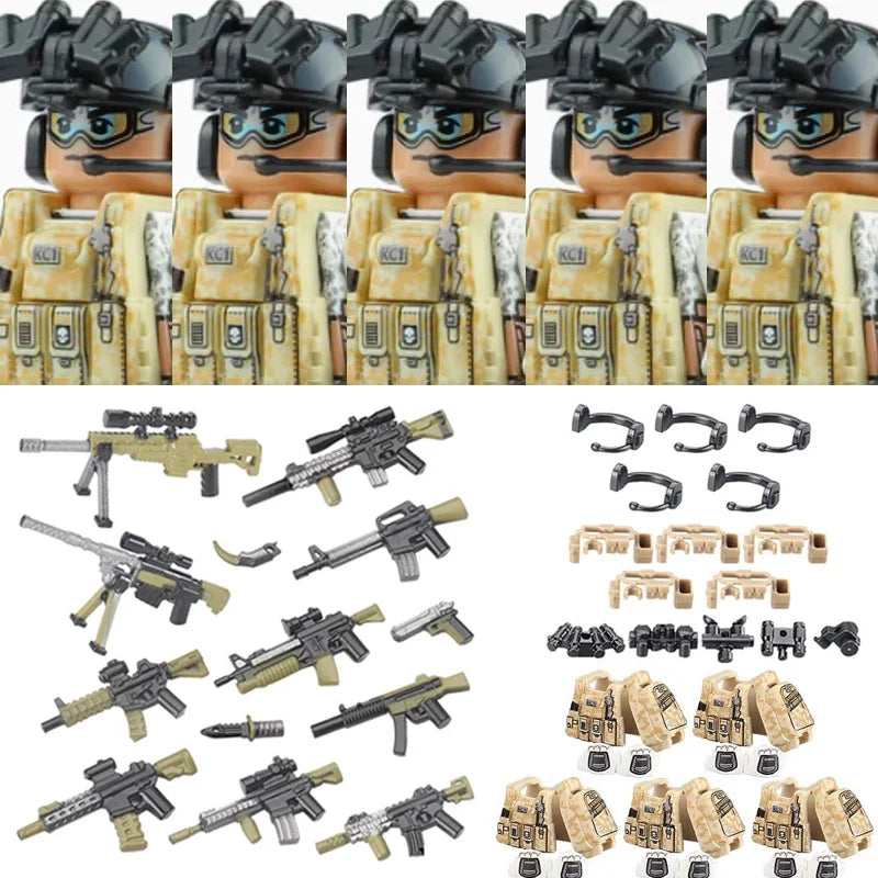 Military Army Figures Building Blocks SWAT Ghost Commando Special Forces Soldier Weapons Gun Hat Shield Belt AK Mini Bricks Toy - CADA BRICKS®