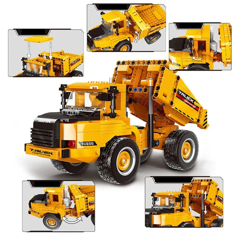 City technical MOC WheelLoader Car Heavy Mining Truck Crane Building Blocks DIY Engineering Excavator Bricks Toy For Children