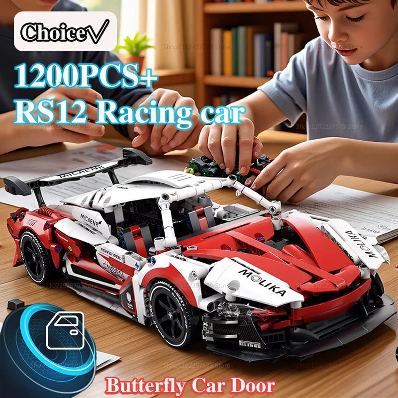 2025 New RS12 Mechanical Sports Car Building Blocks Set 1200pcs Scale 1:14 Racing Car Model Kit Kids Adults Gift Toys Collection