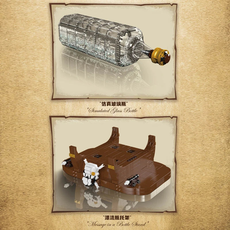 Mould King 10065 Pirate Ship Building Block The Black Pearl in A Bottle Model Sailboat Toys Assembly Brick Kids Christmas Gifts
