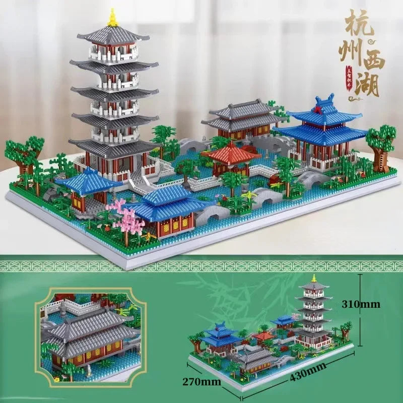 5186PCS Chinese Architecture Micro Building "Hangzhou West Lake "DIY Diamond Bricks with Ligh Toy for Kids Adult Gift