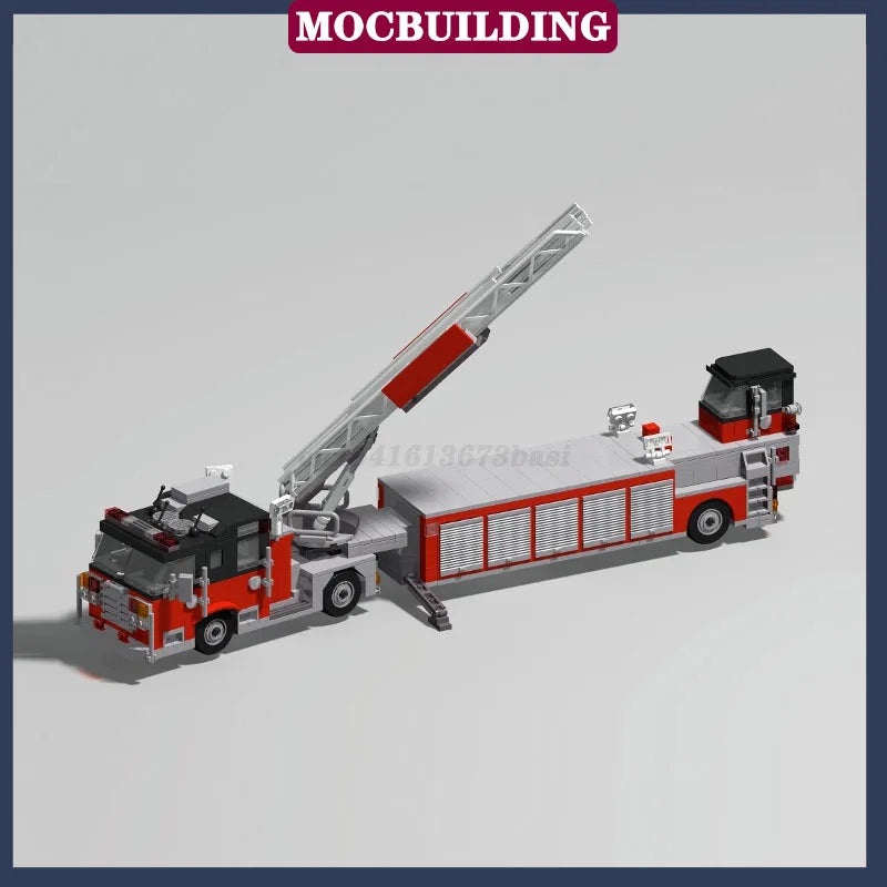 MOC City Fire Truck Transport Vehicle Rescue Tower Ladder Model Building Block Assembly Collection Boy Toy Gift