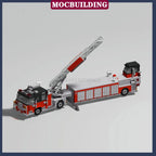 MOC City Fire Truck Transport Vehicle Rescue Tower Ladder Model Building Block Assembly Collection Boy Toy Gift