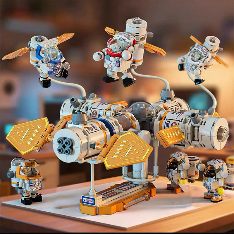 Astronaut Space Station Building Blocks Set with Manned Rocket Model STEM Educational Toys for Kids Christmas Birthday Gift