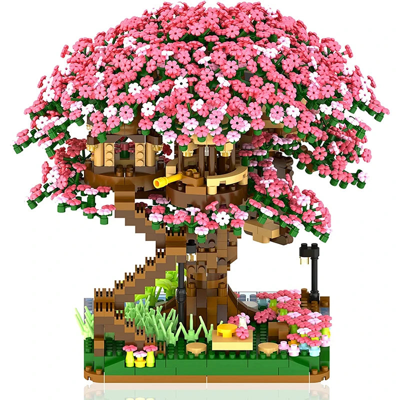 Mini Sakura Boom Bouwstenen Set Doe-Het-Zelf Kersenbloesem Bakstenen met Licht Boomhut Model Ornament Romantisch Cadeau voor Vriendin