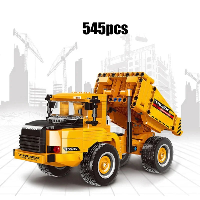 City technical MOC WheelLoader Car Heavy Mining Truck Crane Building Blocks DIY Engineering Excavator Bricks Toy For Children