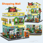City Street View Modular Mall Supermarket Hotel Burger Coffee Shop Retro Flower House MOC Architecture Building Blocks for Kids