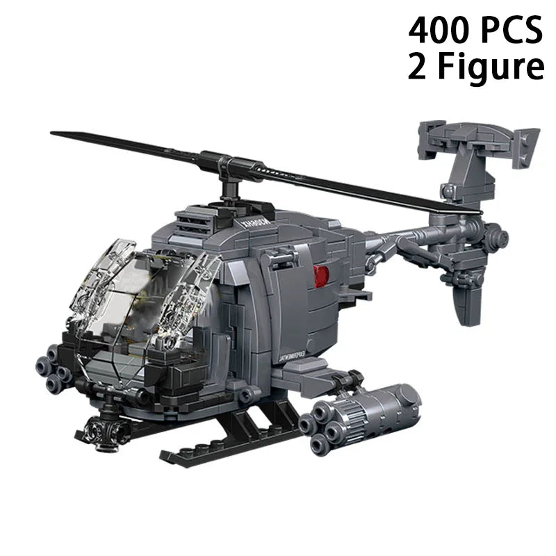 Diy Military WWII AH-6i Helicopter Fighter Model Aircraft Soldier Building Blocks Sets Airplane Dolls Brick Assemble Toys Gifts