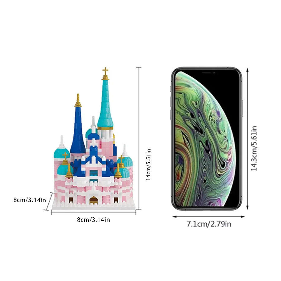 Difficult micro-particle building blocks large pink fantasy castle princess girl castle assembling educational toys