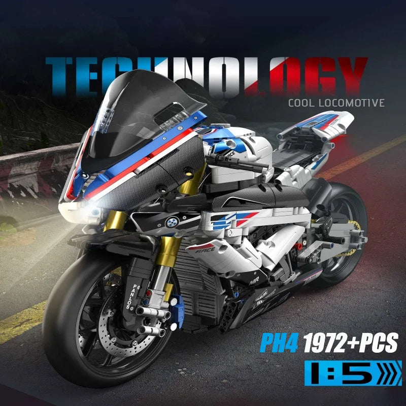 Esperto Tecnico Auto da Corsa Cittadina Moto Blocchi da Costruzione V4S PH4 H2R R1 Moto con Mattoncini a LED Giocattoli per Bambini Regali