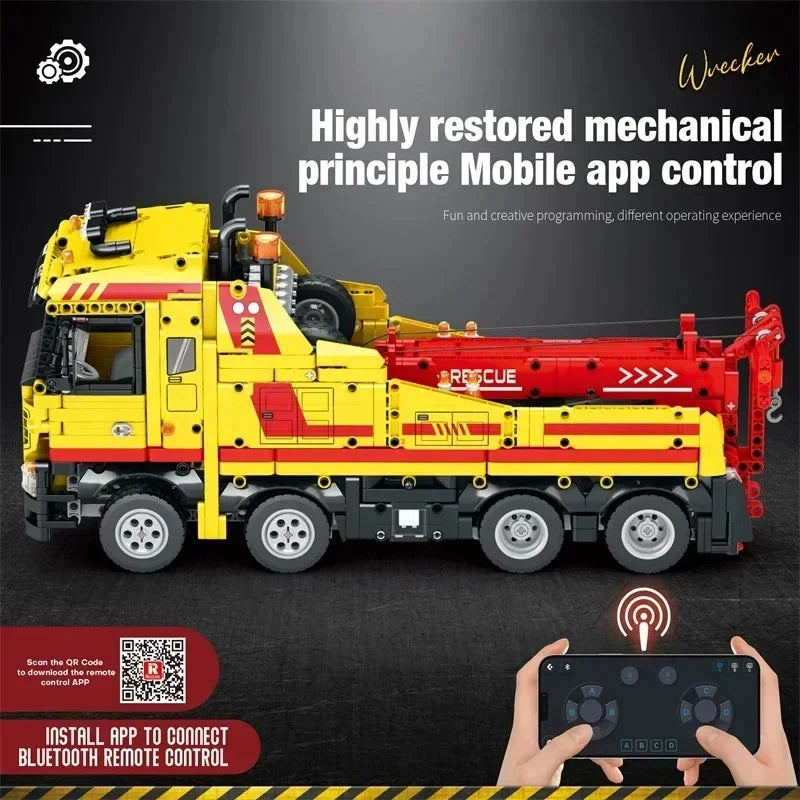 1910PCS Wrecker TECHNICAL RC Car Building Blocks Rescue Truck STEM Engineering Remote Control Car Model Bricks Kids Toys Gifts