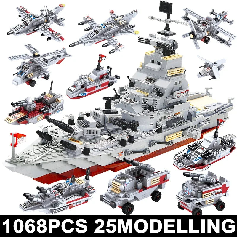 Navy War Chariot Ship Army Boat Plane Model Warships Building Blocks Compatible With Lego Construction Set for Boys Bricks Toys - CADA BRICKS®