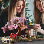 MOC Cherry Blossom Zen Garden Building Blocks Japan Architecture Sakura Tree House Street View Construction Bricks Toys Kid Gift