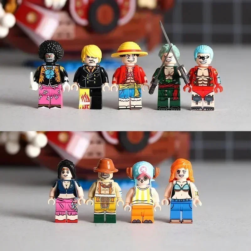 One Piece 1484Pcs+9Dolls Thousand Sunny Boat Blocks Cartoon Pirate Ship Bricks Set Toys for Children Christmas Gifts