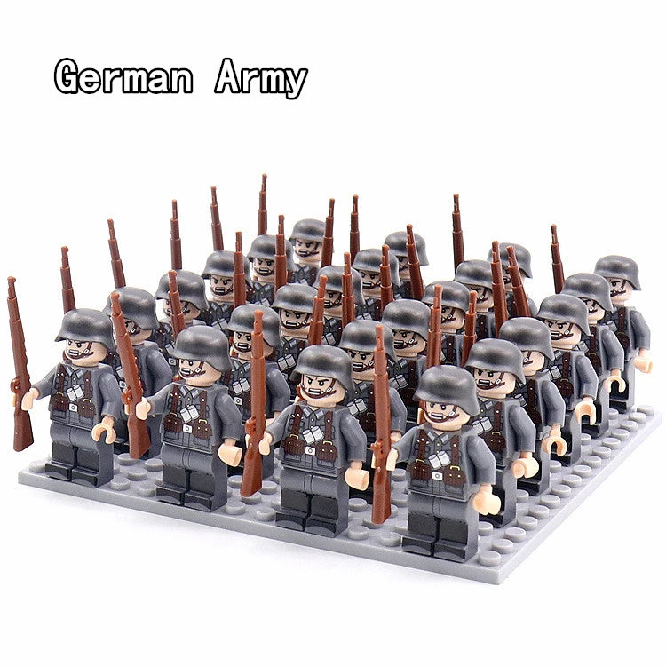 24pcs WW2 Military Army Soldier Soviet US UK German France Building Blocks Set Model Bricks Action Figures Weapon Toys Kids Gift - CADA BRICKS®