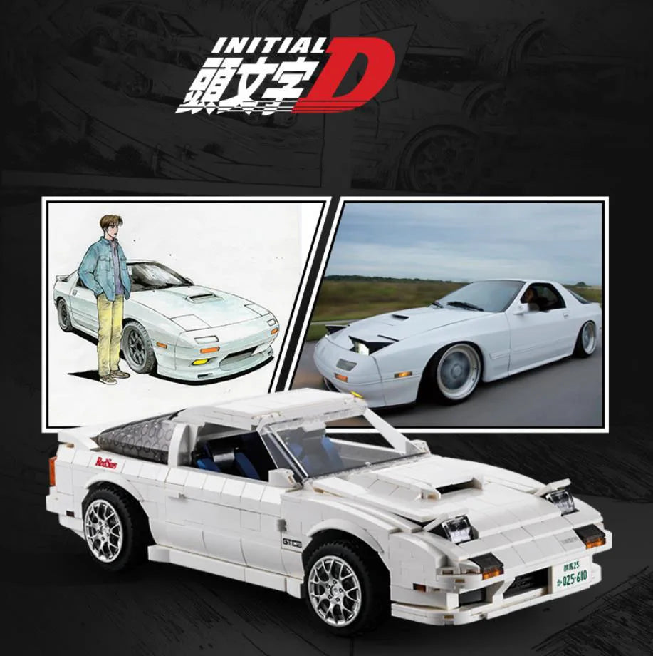 Technical Build Block 1:12 Scale Japan Racing Anime Initial D RX7 Sport Car 2.4ghz Remote Control Vehicle Toy Brick With Light - CADA BRICKS®