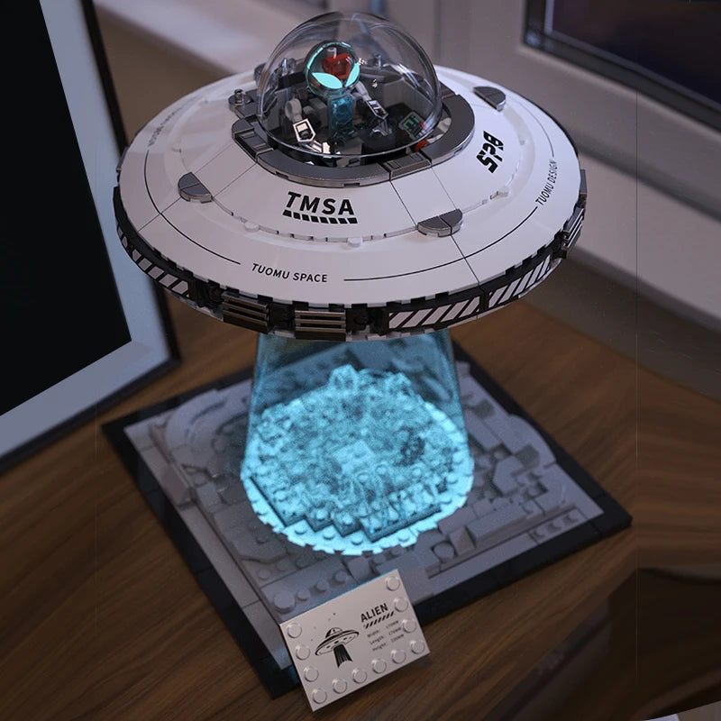 UFO flygende tallerken byggekloss romvesen skip romfartøy astronaut kreativ samlingsdekorasjon puslespill leketøy gutt gave