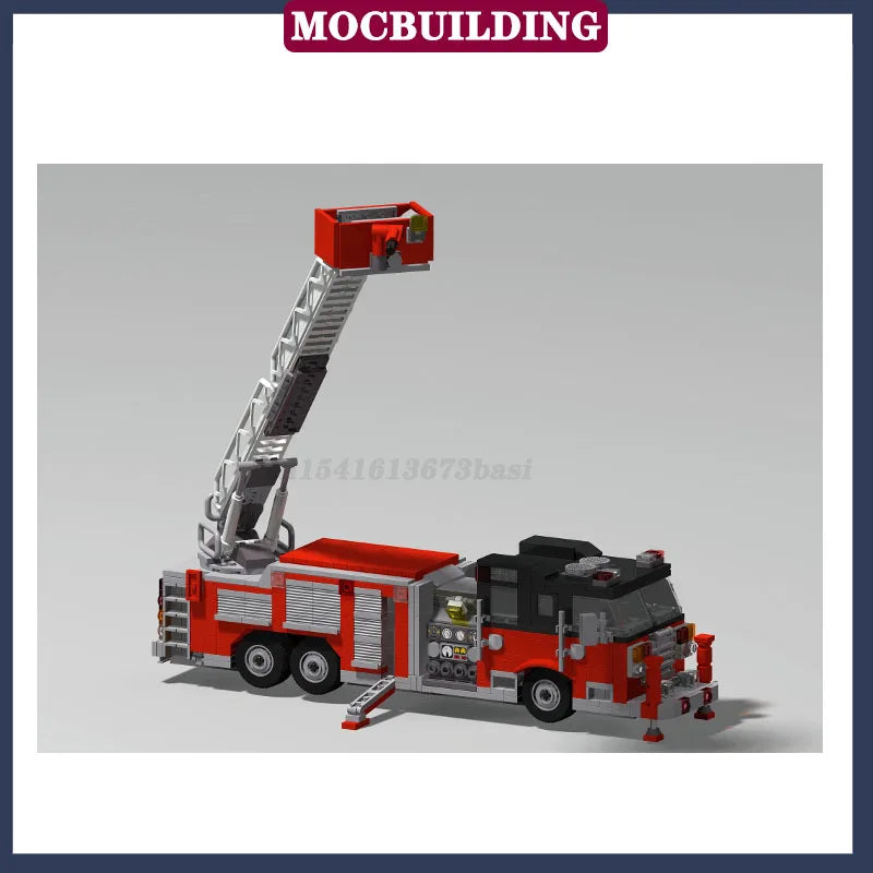 MOC City Fire Truck Transport Vehicle Rescue Tower Ladder Model Building Block Assembly Collection Boy Toy Gift