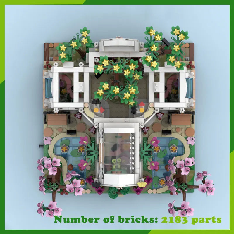 Botanisk hage urban arkitektur landskap MOC byggeklosser utstillingsmodell DIY klosser samlesett leker gaver 2183 deler