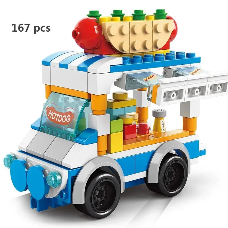 2025 Mini Shop Market Street View Sets Model Building Blocks Hamburger Restaurant Retail Store Creative Architecture Friend