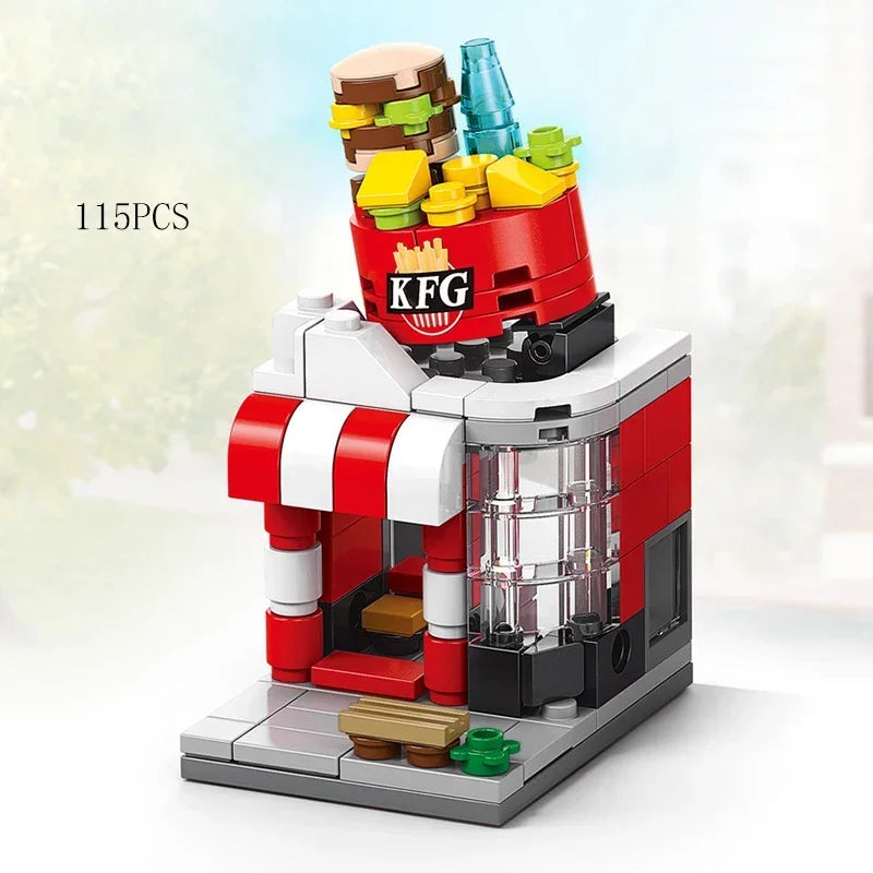2025 Mini Shop Market Street View Sets Model Building Blocks Hamburger ...