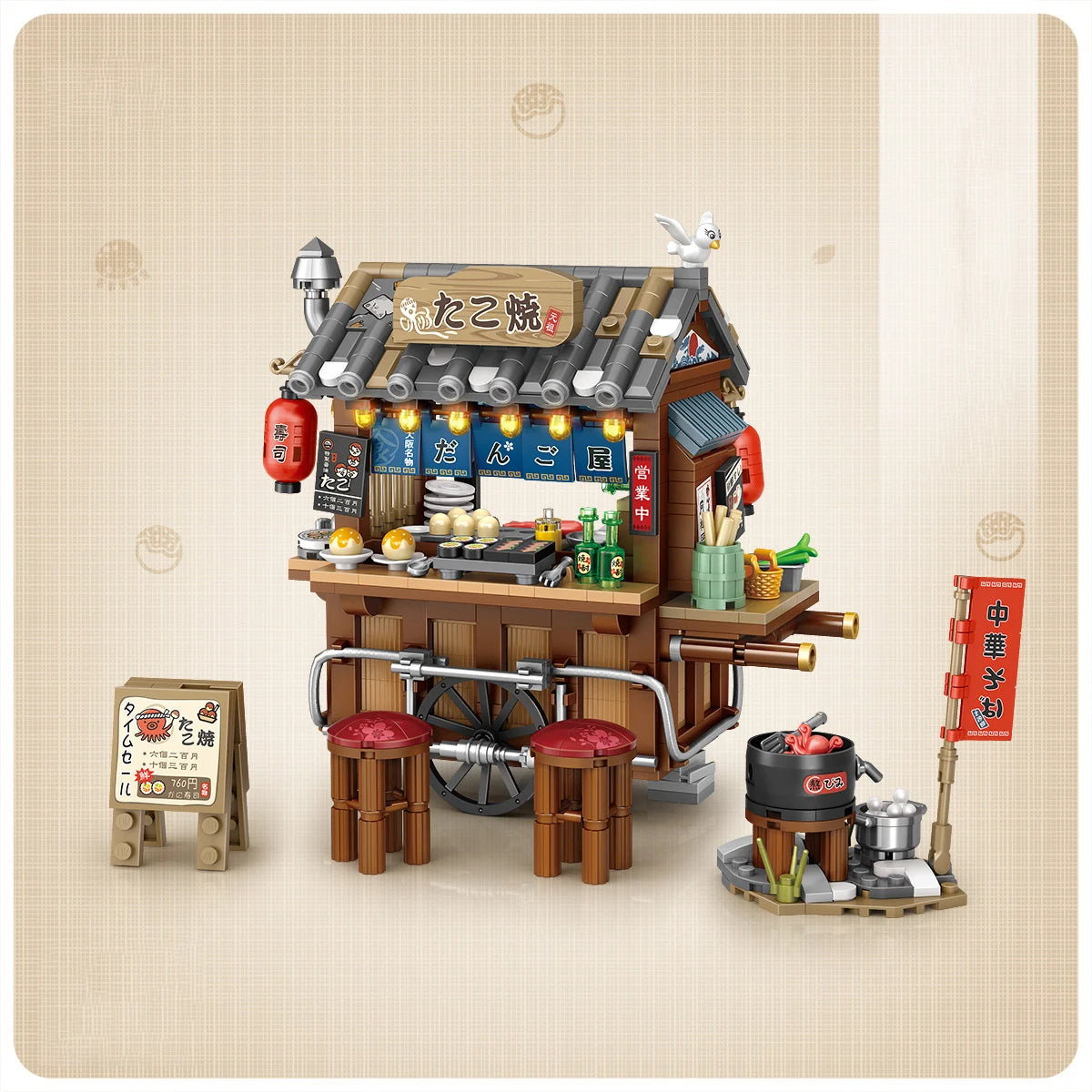 Street View Series Building blocks Izakaya Shaved Ice Shop Takoyaki Shop Coffee shop Panda Tea House model children's gift - CADA BRICKS®