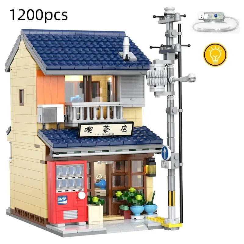 Japanese Street View Building Blocks Tea House Bun House Cafe Store Architecture Model Bricks Kids DIY Toys Holiday Gifts