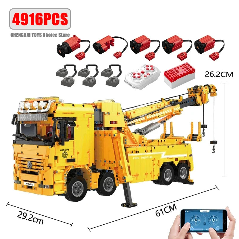 Technical Car Rescue Vehicle APP Remote Control Crane Electric Moter Trucks MOC Bricks Building Blocks Boys Toys Childrens Gifts