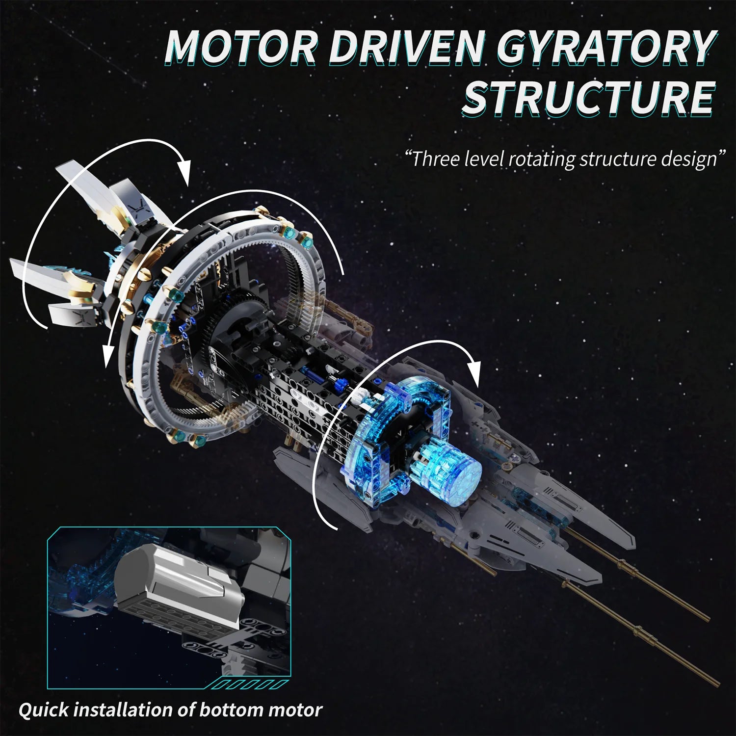 Rotatable Space Ship Building Blocks Space Explorer Fleet with Light Space Station Model Bricks Puzzle Toys Adult Children Gift