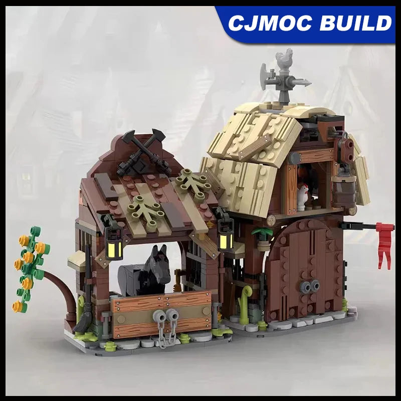 594-delig MOC Middeleeuwse Architectuur Stal Schuur Bouwsteen Modelset voor Jongenskamerdecoratie Creatief Speelgoed Cadeaus