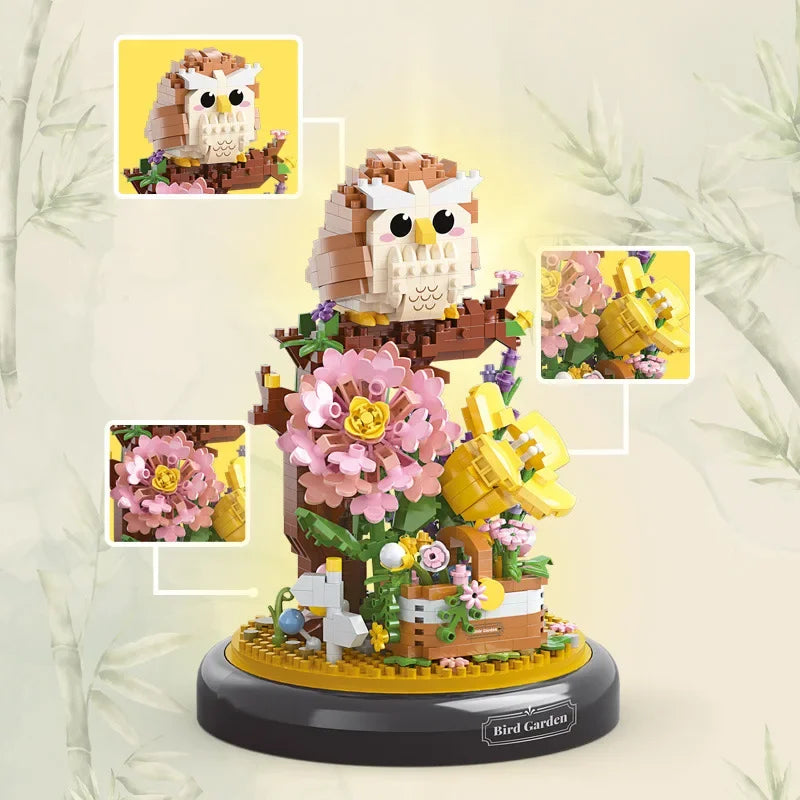 Flower Succulents Building Blocks Panda Owl Bonsai Tree Gardens Romantic Bricks Dust coverDIY Potted Plants Model Kids Kits Toys
