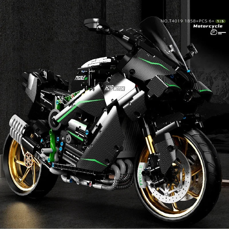 1858pcs 1:5 Technical City Motorcycle Car Model Building Blocks MOC Racing Motobike Vehicles Bricks Toy for Children Gifts T4019