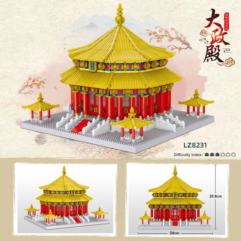 Chinese Micro Diamond Block Hall of Important State Nanobrick China Famous Historical Architecture Build Brick Toys Collection