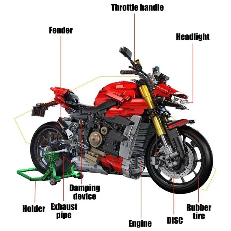 Technical MOC 2221pcs V4 SP Motorcycle City Sport Cars Model Building Blocks DIY Assemble Motorbike Bricks Toys For Children Boy