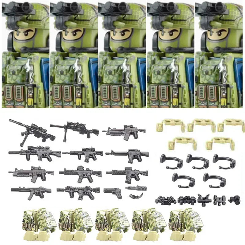 Military Army Figures Building Blocks SWAT Ghost Commando Special Forces Soldier Weapons Gun Hat Shield Belt AK Mini Bricks Toy - CADA BRICKS®