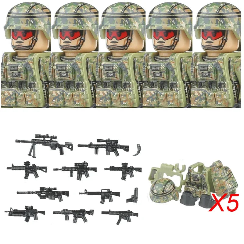 Military Army Figures Building Blocks SWAT Ghost Commando Special Forces Soldier Weapons Gun Hat Shield Belt AK Mini Bricks Toy - CADA BRICKS®