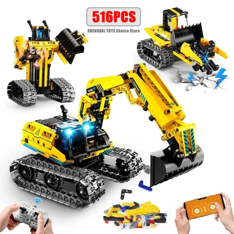 542pcs 3 in 1 Remote Control Programming Truck/Bulldozer Building Blocks Stem Kits for Kids Age 8-10 Educational Toys Boys Gifts - CADA BRICKS®